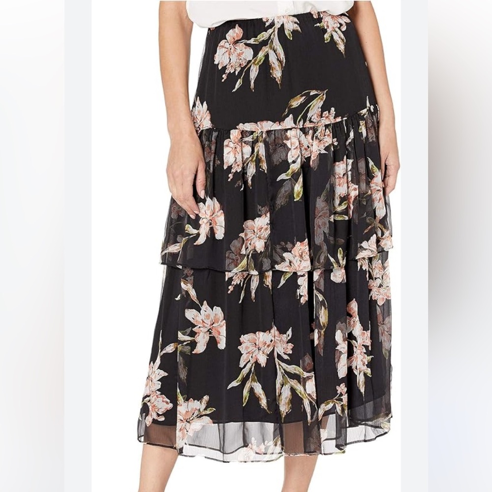 Lauren Ralph Lauren Midi Skirt Floral Georgette Tiered Boho Peasant Womens Sz L